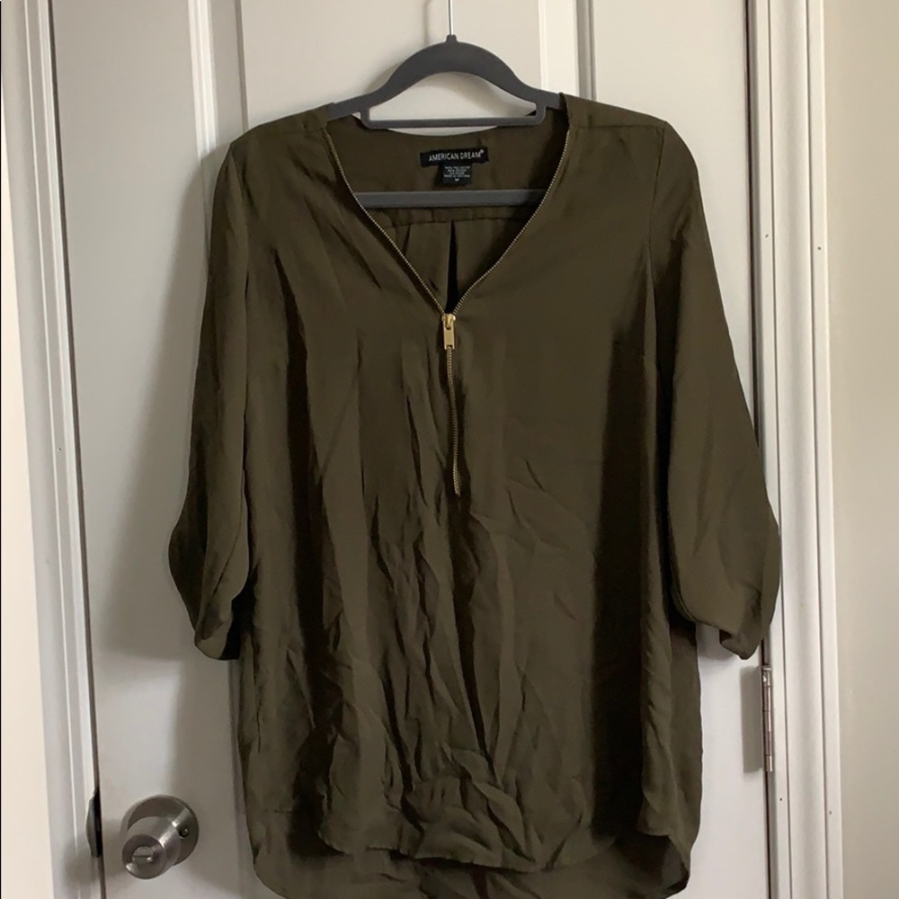 Moss Green Blouse with Gold Accents
